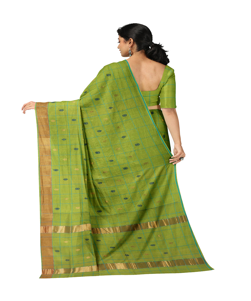 Light green checked cotton handwoven venkatagiri saree