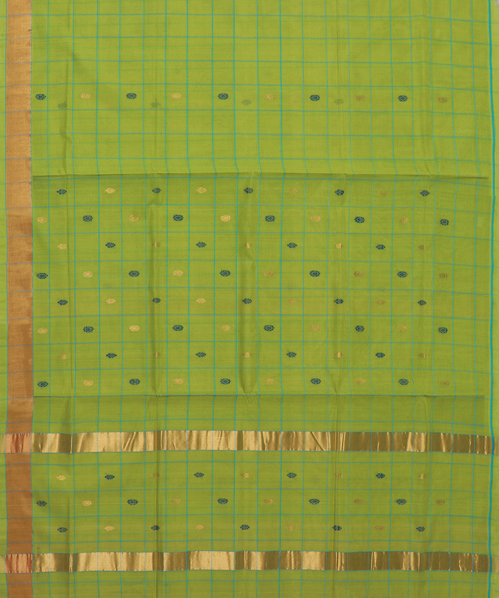 Light green checked cotton handwoven venkatagiri saree