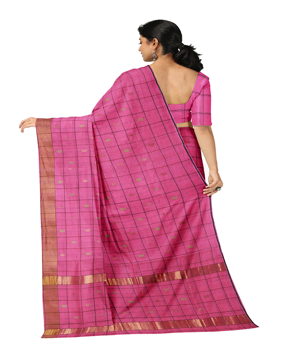 Pink checked venkatagiri cotton handwoven saree