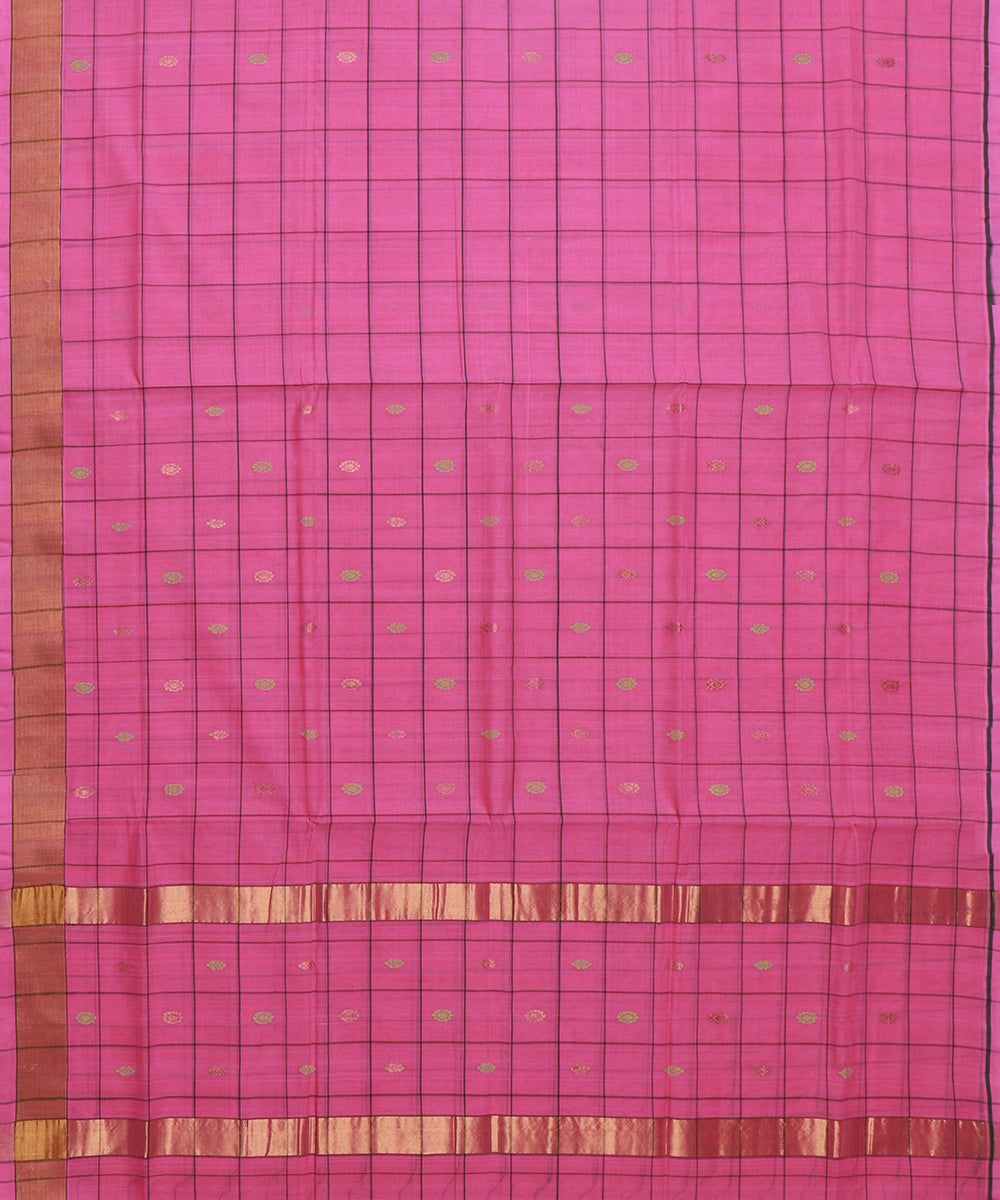 Pink checked venkatagiri cotton handwoven saree