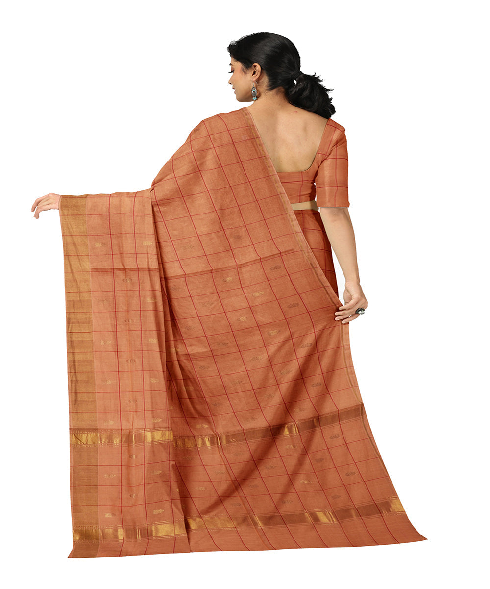 Orange checked venkatagiri handwoven cotton saree