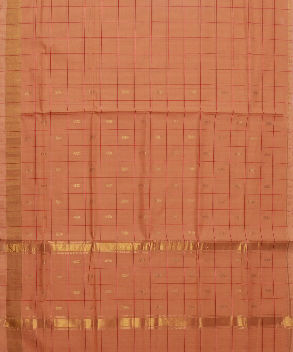 Orange checked venkatagiri handwoven cotton saree