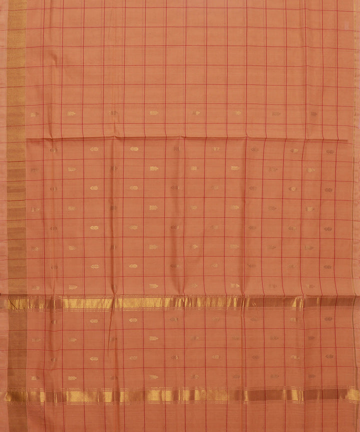 Orange checked venkatagiri handwoven cotton saree