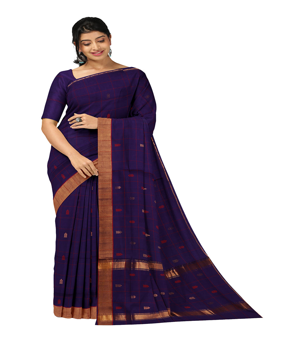 Navy blue buti cotton handwoven venkatagiri saree