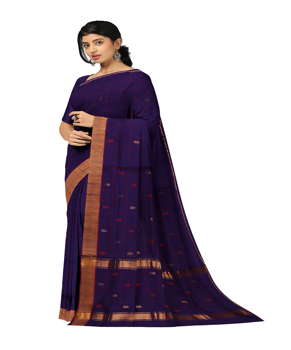 Navy blue buti cotton handwoven venkatagiri saree