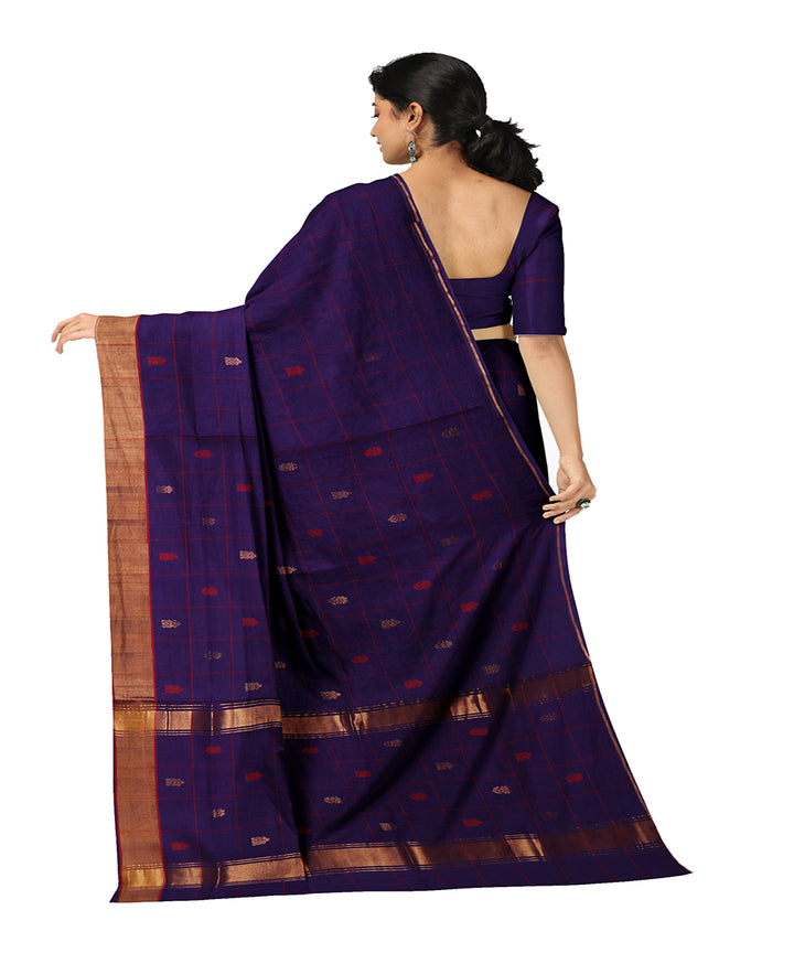 Navy blue buti cotton handwoven venkatagiri saree