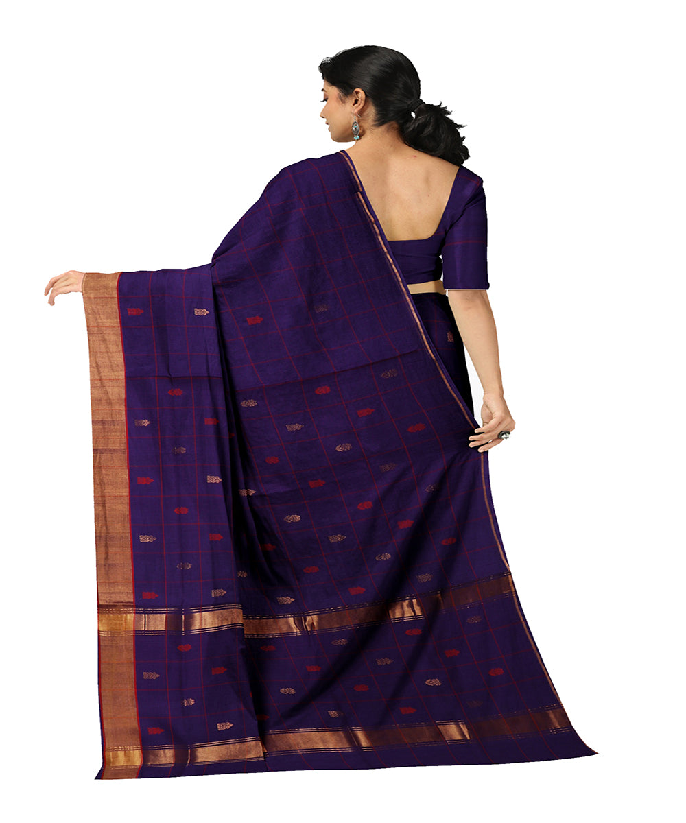 Navy blue buti cotton handwoven venkatagiri saree