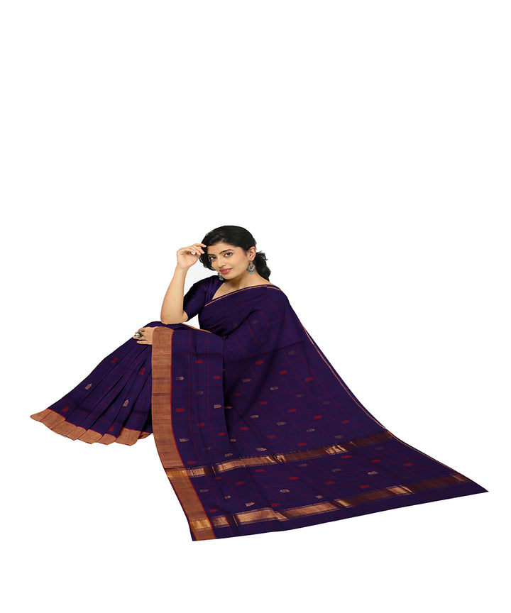 Navy blue buti cotton handwoven venkatagiri saree