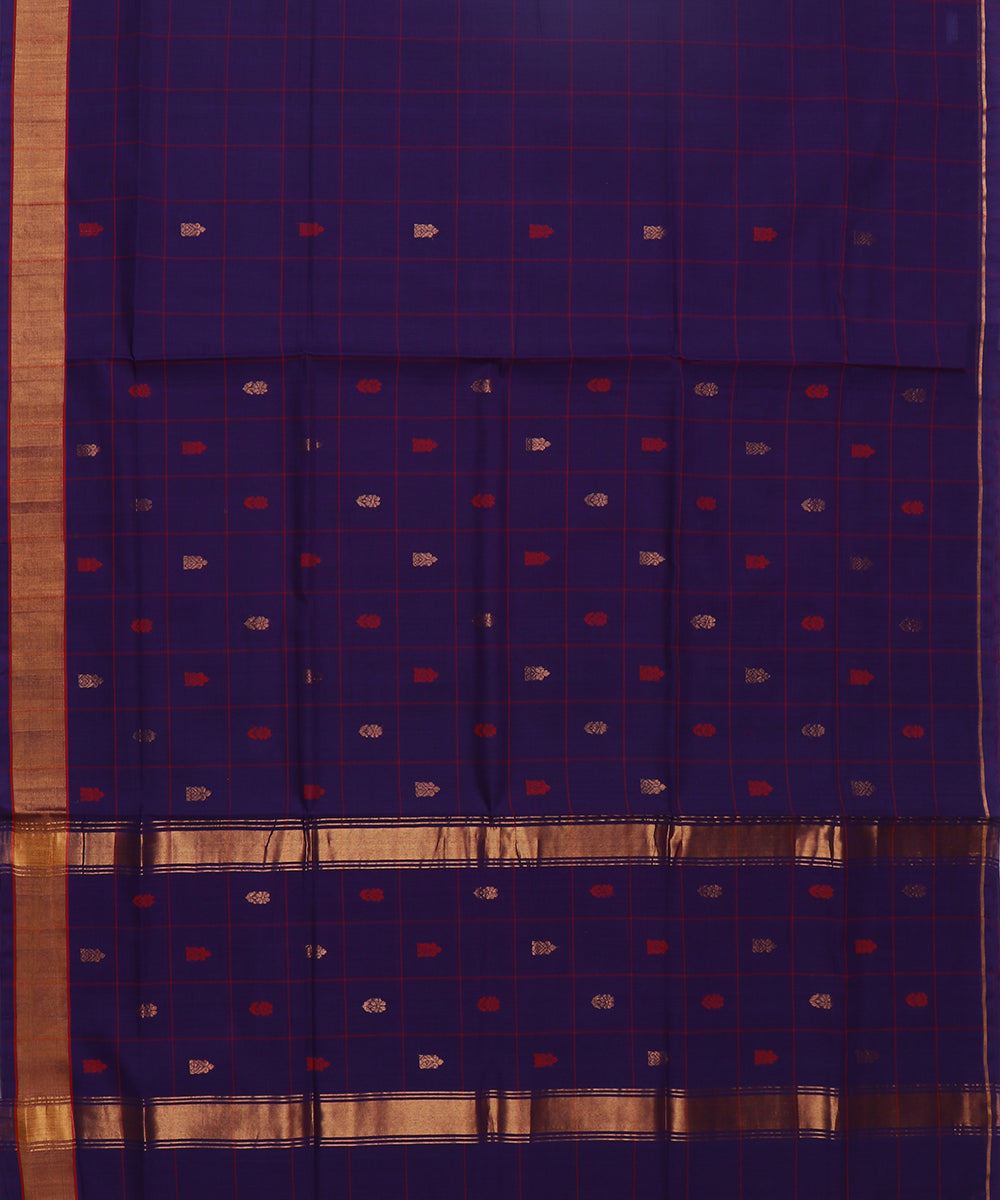 Navy blue buti cotton handwoven venkatagiri saree