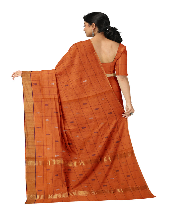 Orange checked cotton handwoven venkatagiri saree