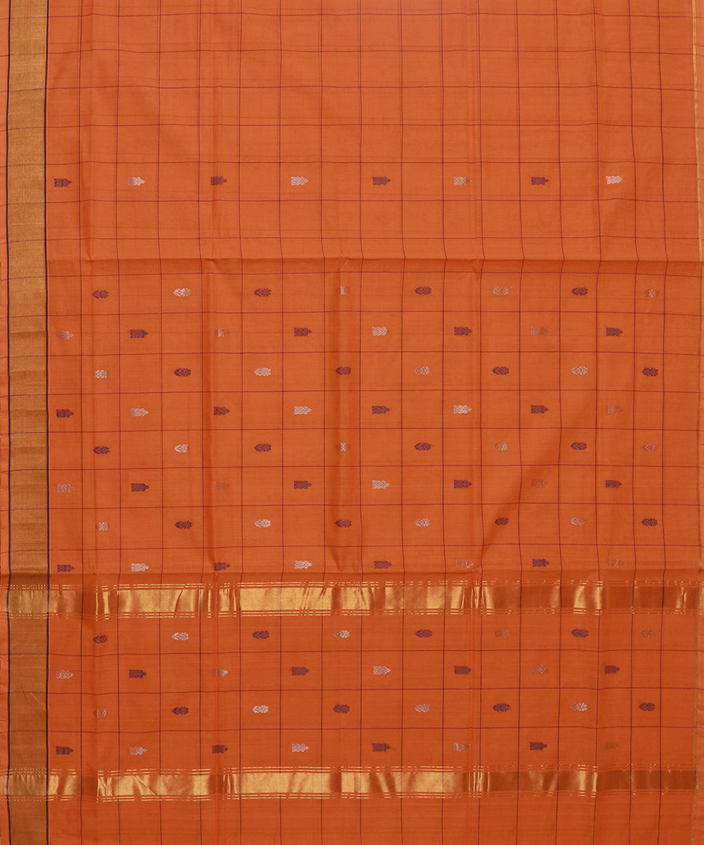 Orange checked cotton handwoven venkatagiri saree