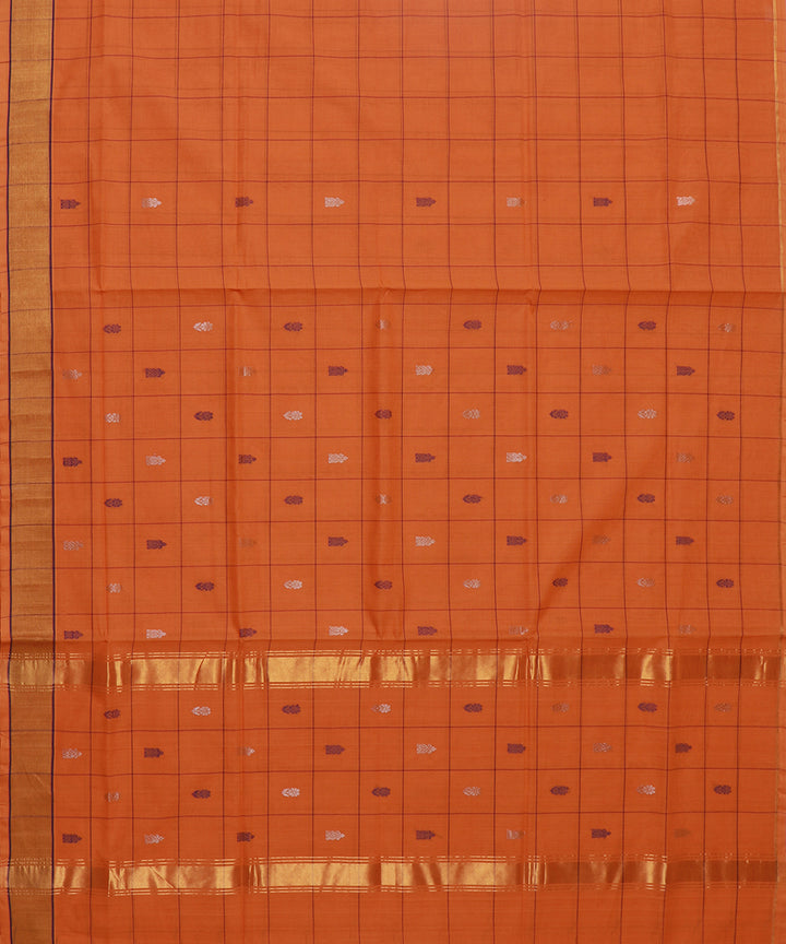 Orange checked cotton handwoven venkatagiri saree