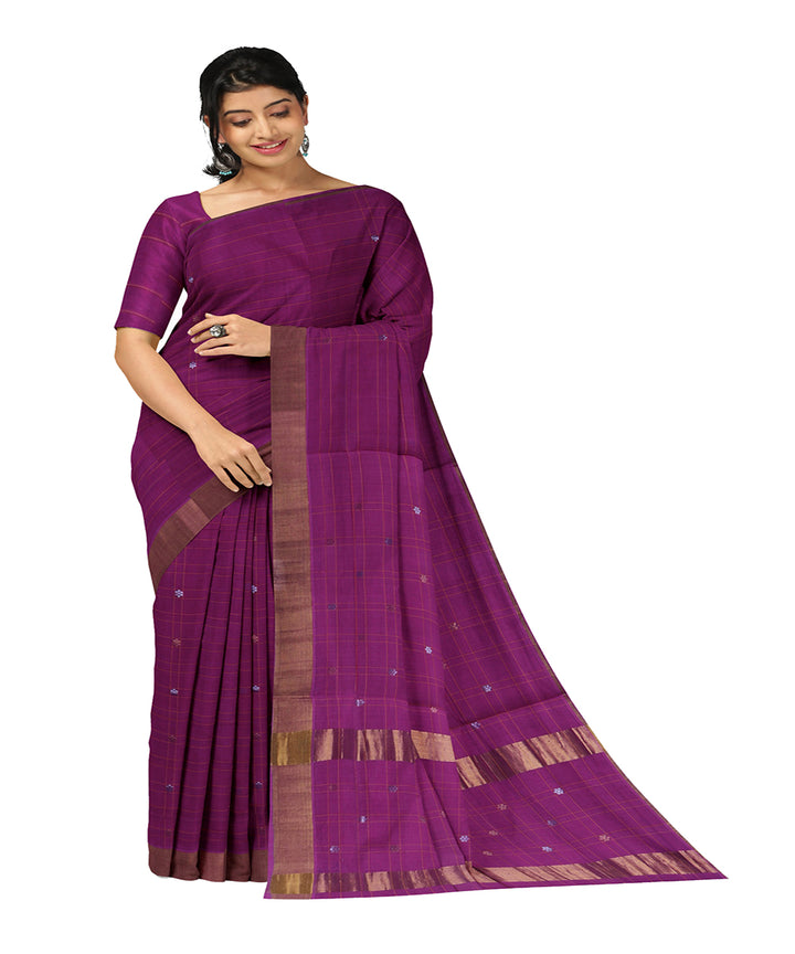 Violet buti cotton handwoven venkatagiri saree