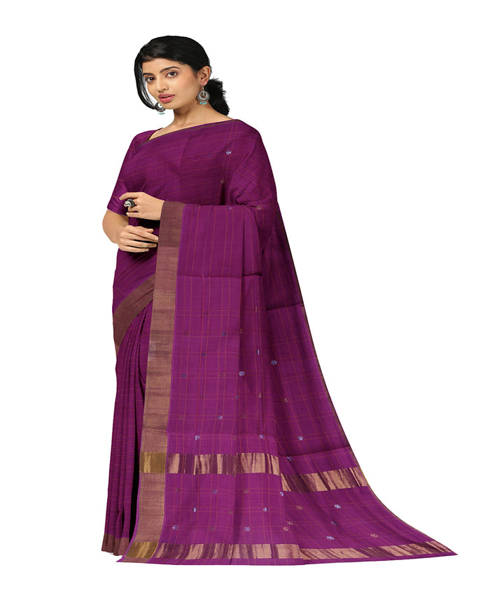 Violet buti cotton handwoven venkatagiri saree