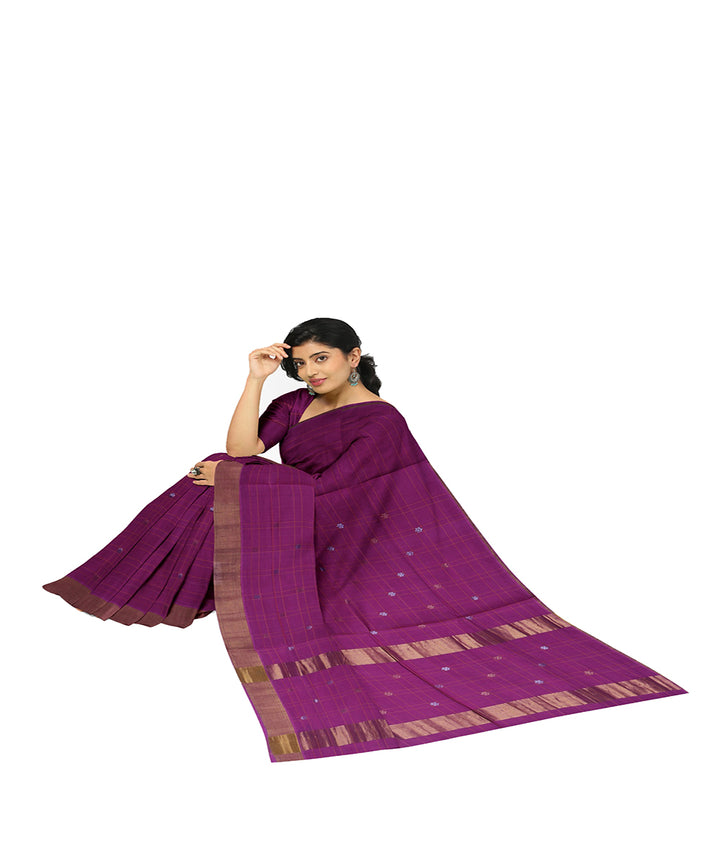 Violet buti cotton handwoven venkatagiri saree