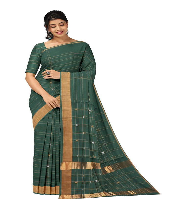 Dark green buti cotton handwoven venkatagiri saree