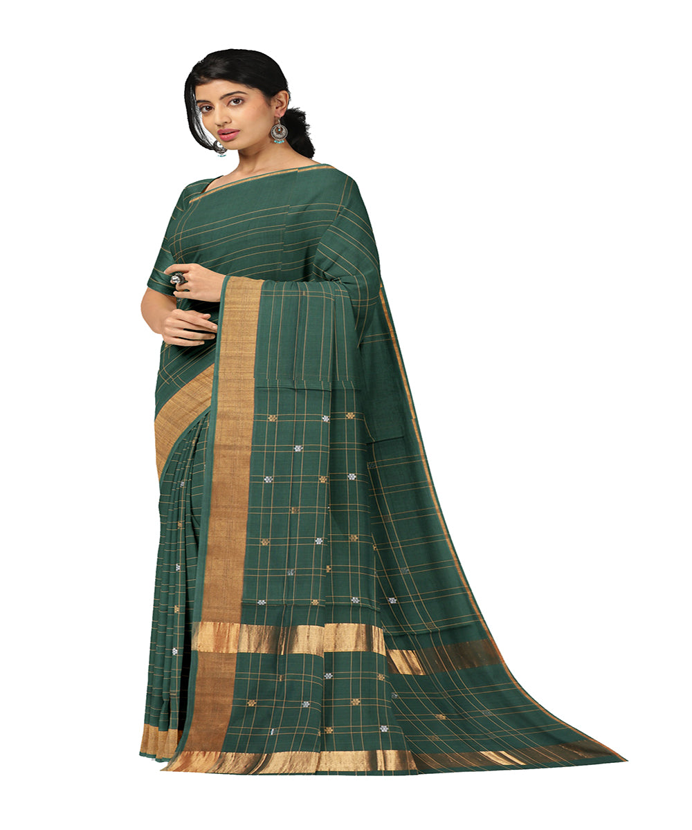 Dark green buti cotton handwoven venkatagiri saree