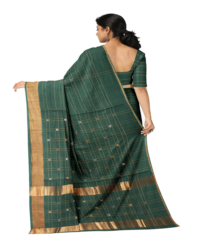 Dark green buti cotton handwoven venkatagiri saree