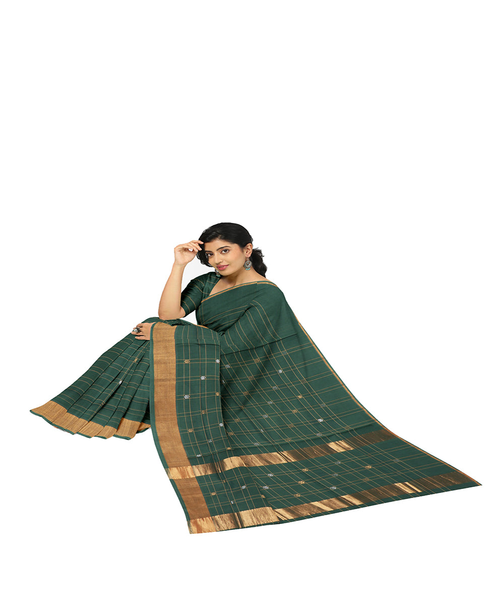 Dark green buti cotton handwoven venkatagiri saree