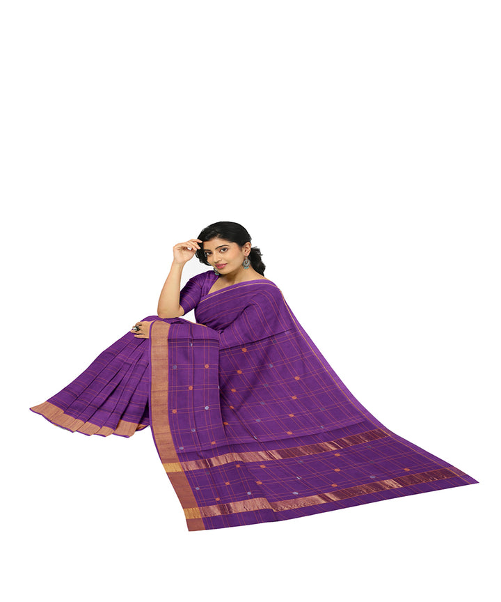 Purple buti cotton handwoven venkatagiri saree