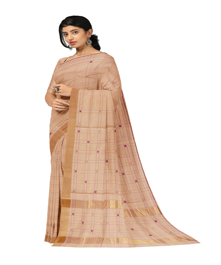 Cream buti cotton handwoven venkatagiri saree