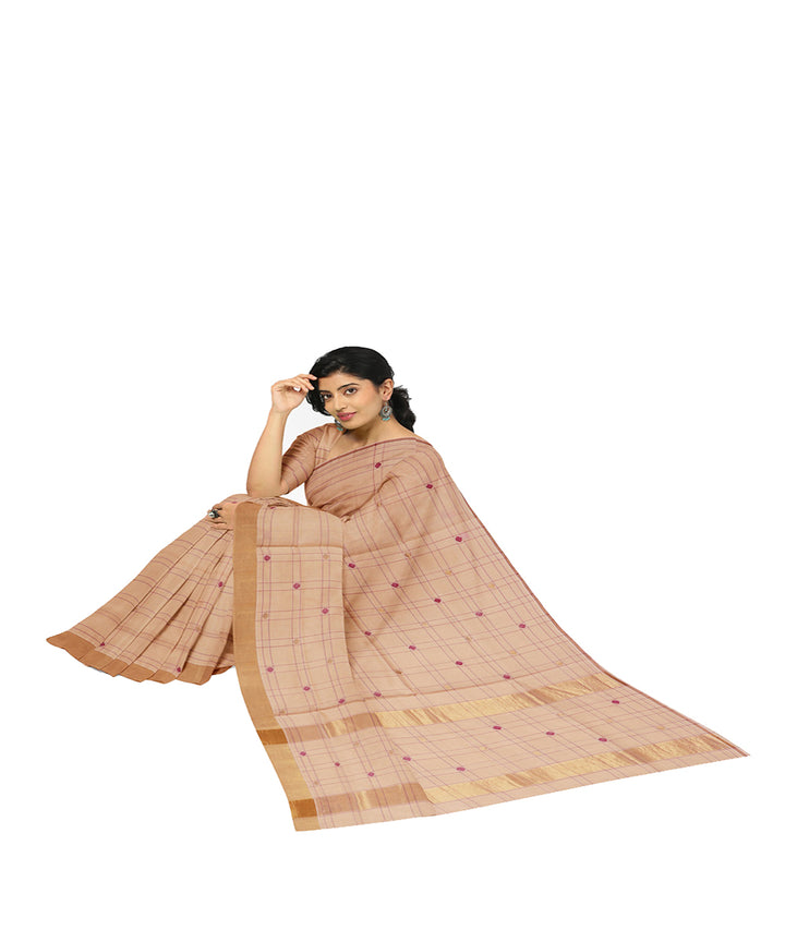 Cream buti cotton handwoven venkatagiri saree