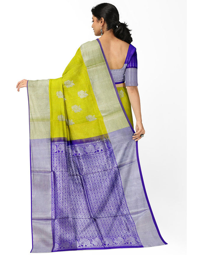 Lemon yellow blue silk handwoven venkatagiri saree