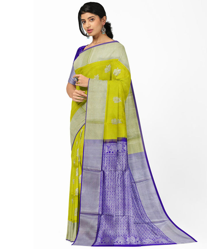 Lemon yellow blue silk handwoven venkatagiri saree
