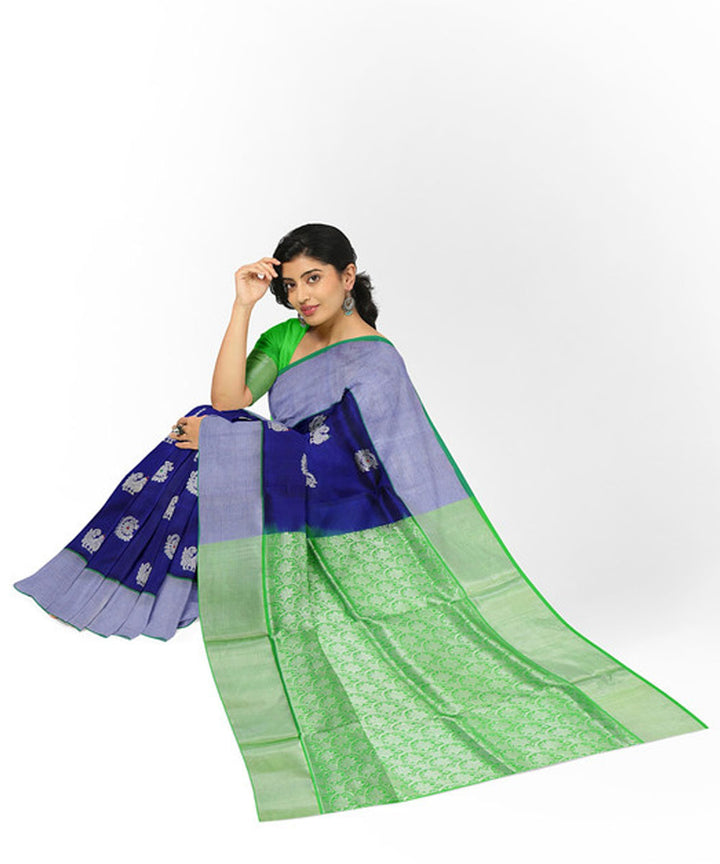 Royal blue green silk handwoven venkatagiri saree