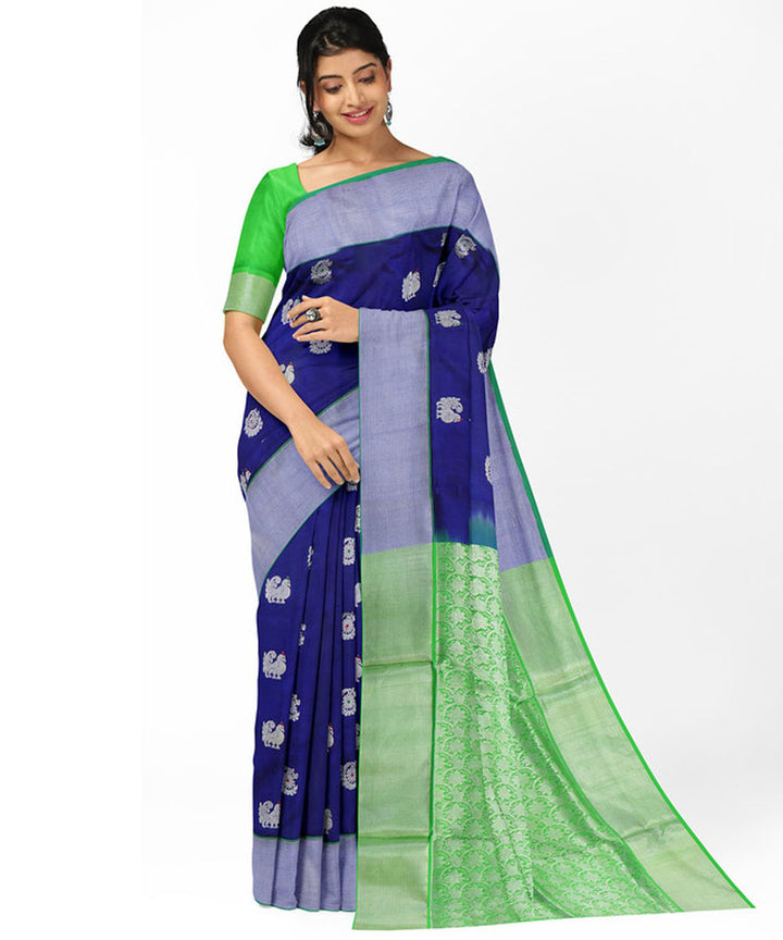 Royal blue green silk handwoven venkatagiri saree