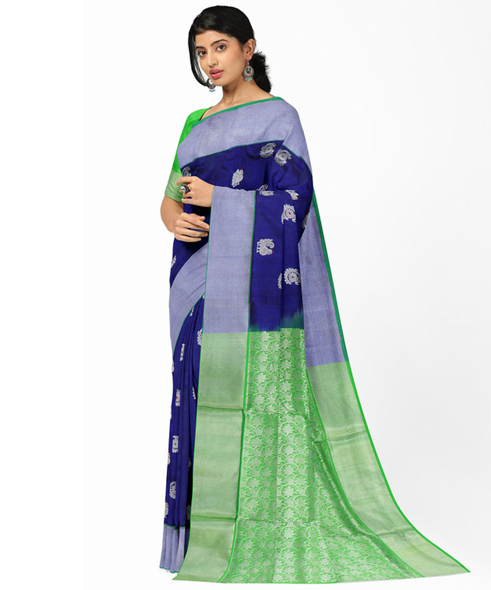 Royal blue green silk handwoven venkatagiri saree