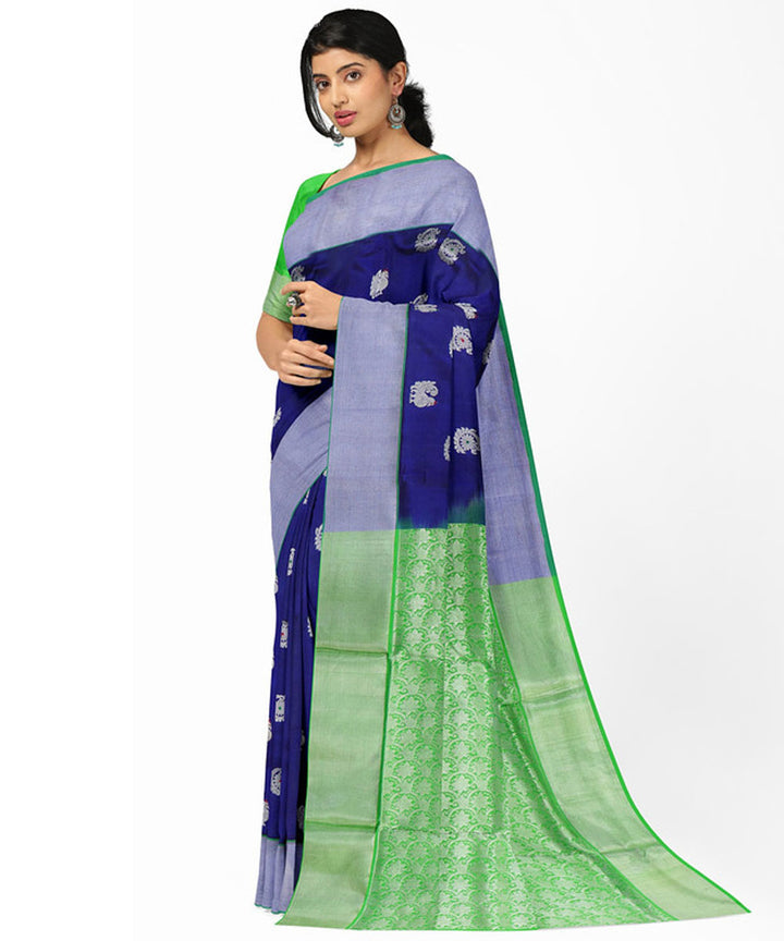Royal blue green silk handwoven venkatagiri saree