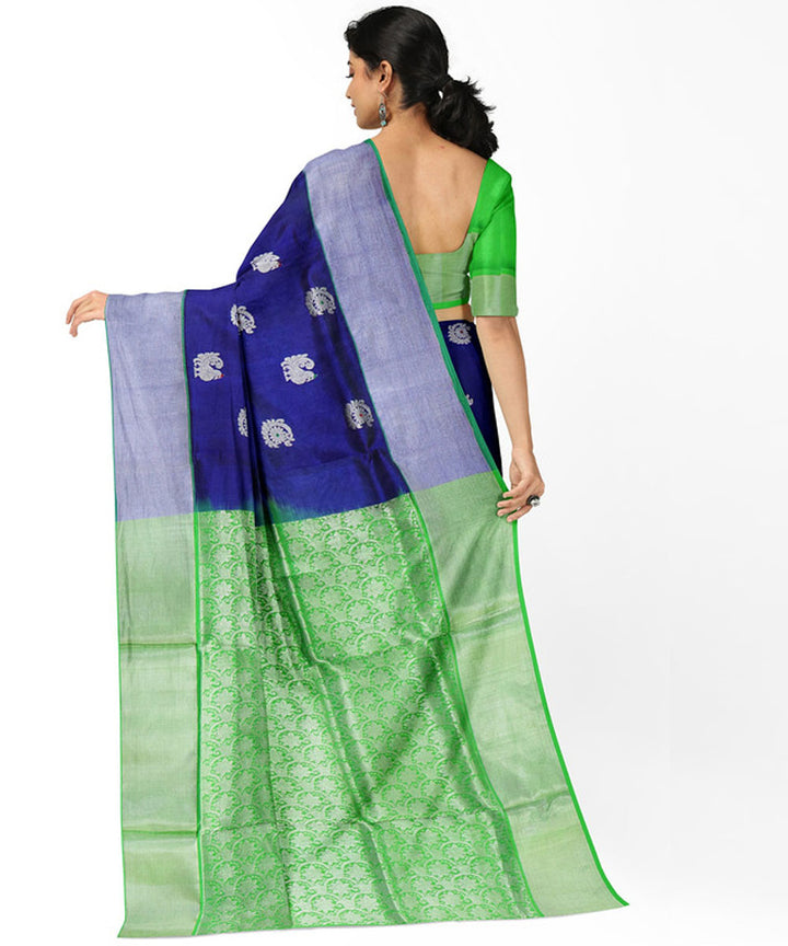 Royal blue green silk handwoven venkatagiri saree