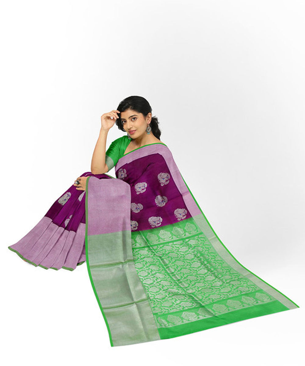 Dark pink green silk handwoven venkatagiri saree