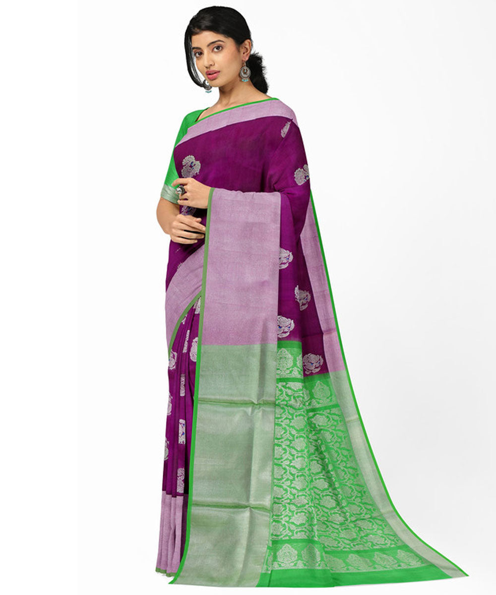 Dark pink green silk handwoven venkatagiri saree