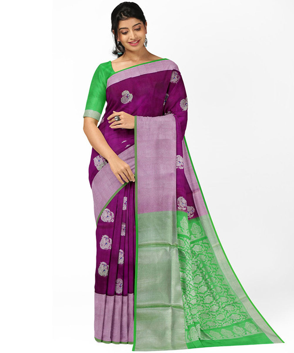 Dark pink green silk handwoven venkatagiri saree