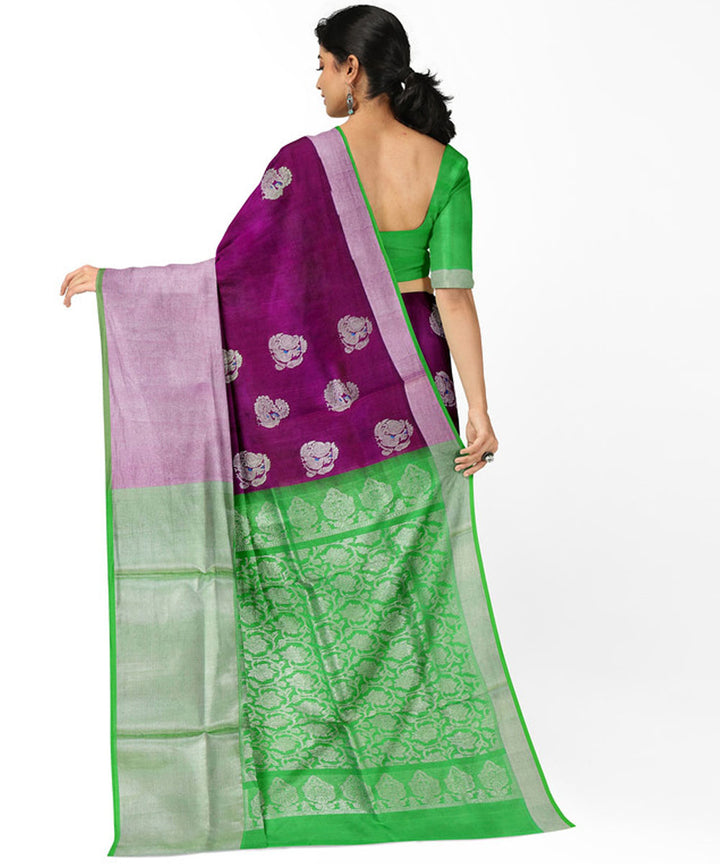 Dark pink green silk handwoven venkatagiri saree