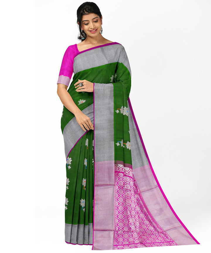 Green magenta silk handwoven venkatagiri saree