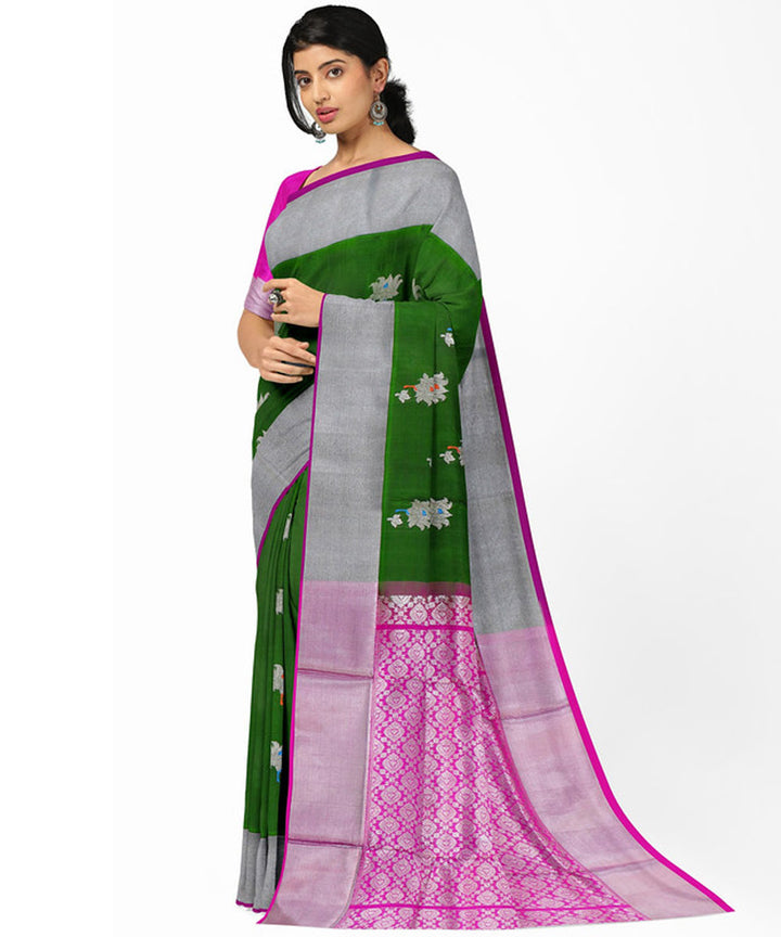 Green magenta silk handwoven venkatagiri saree