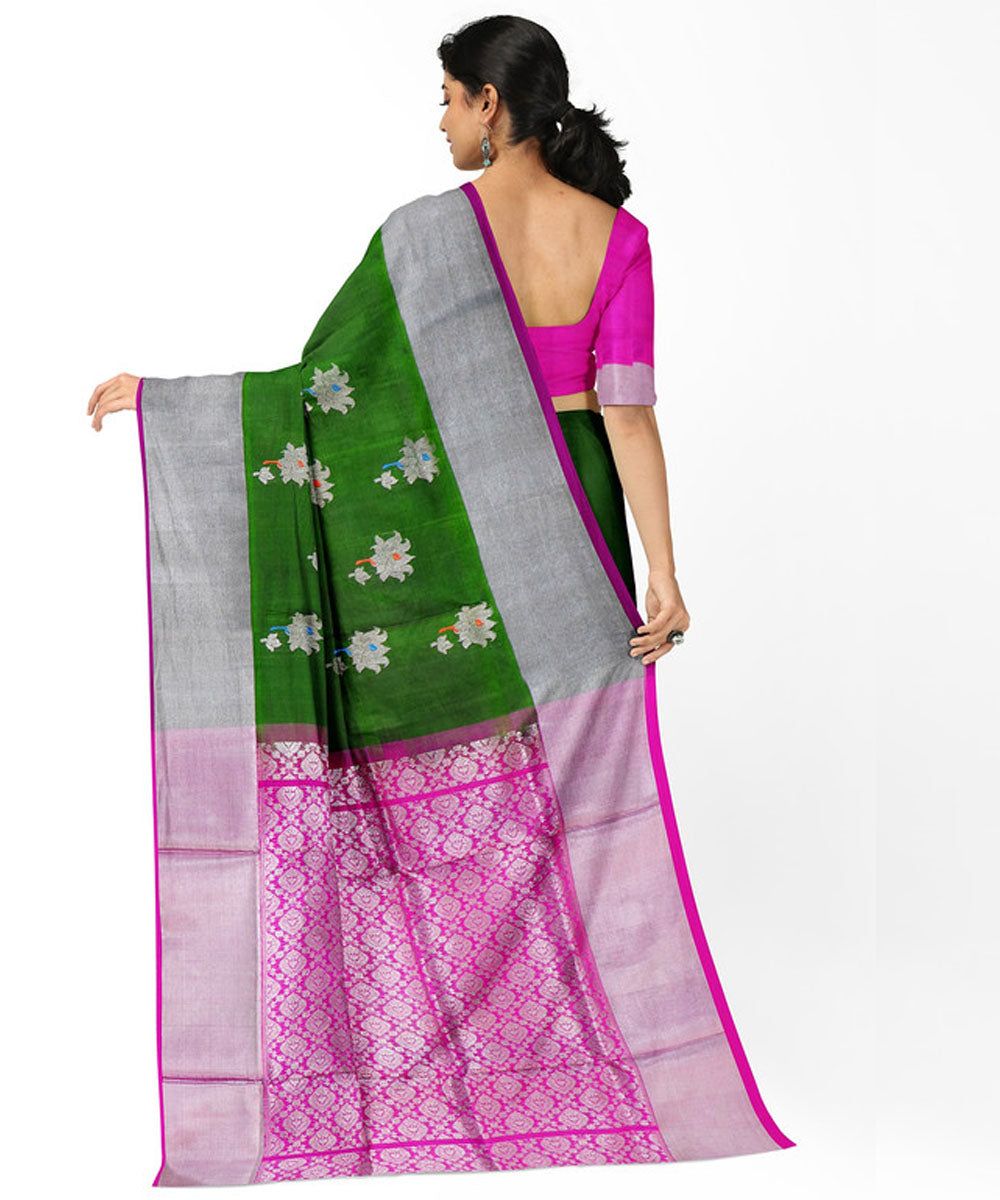 Green magenta silk handwoven venkatagiri saree