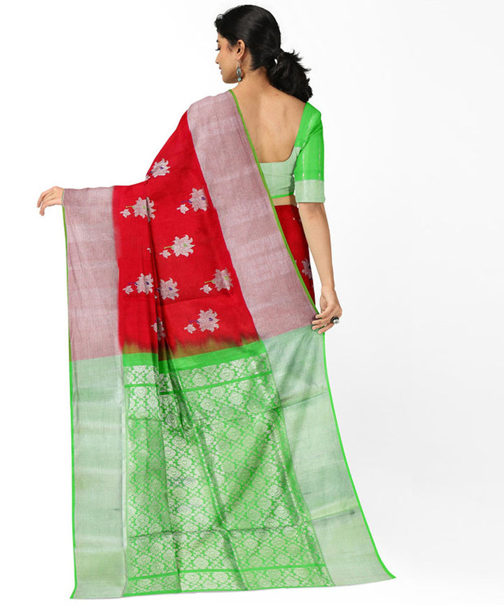 Red green silk handwoven venkatagiri saree