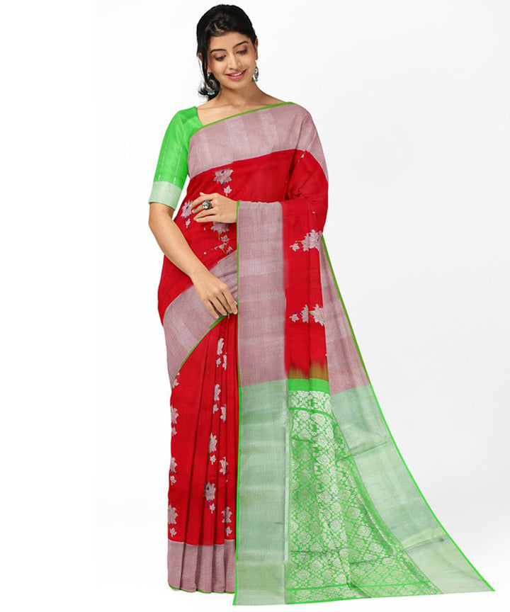 Red green silk handwoven venkatagiri saree