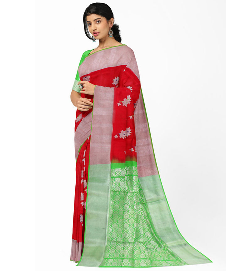Red green silk handwoven venkatagiri saree