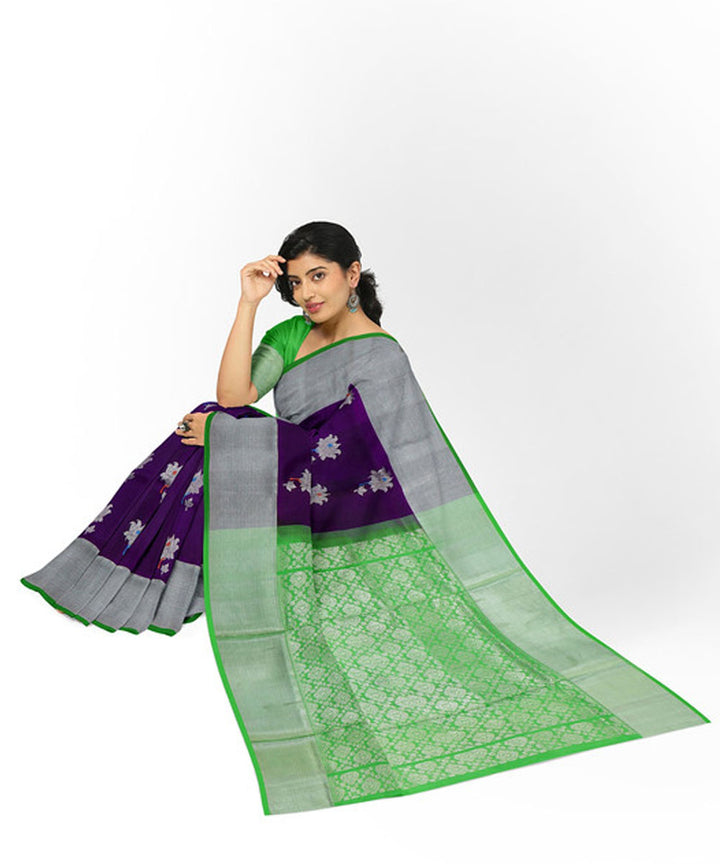 Violet green silk handwoven venkatagiri saree