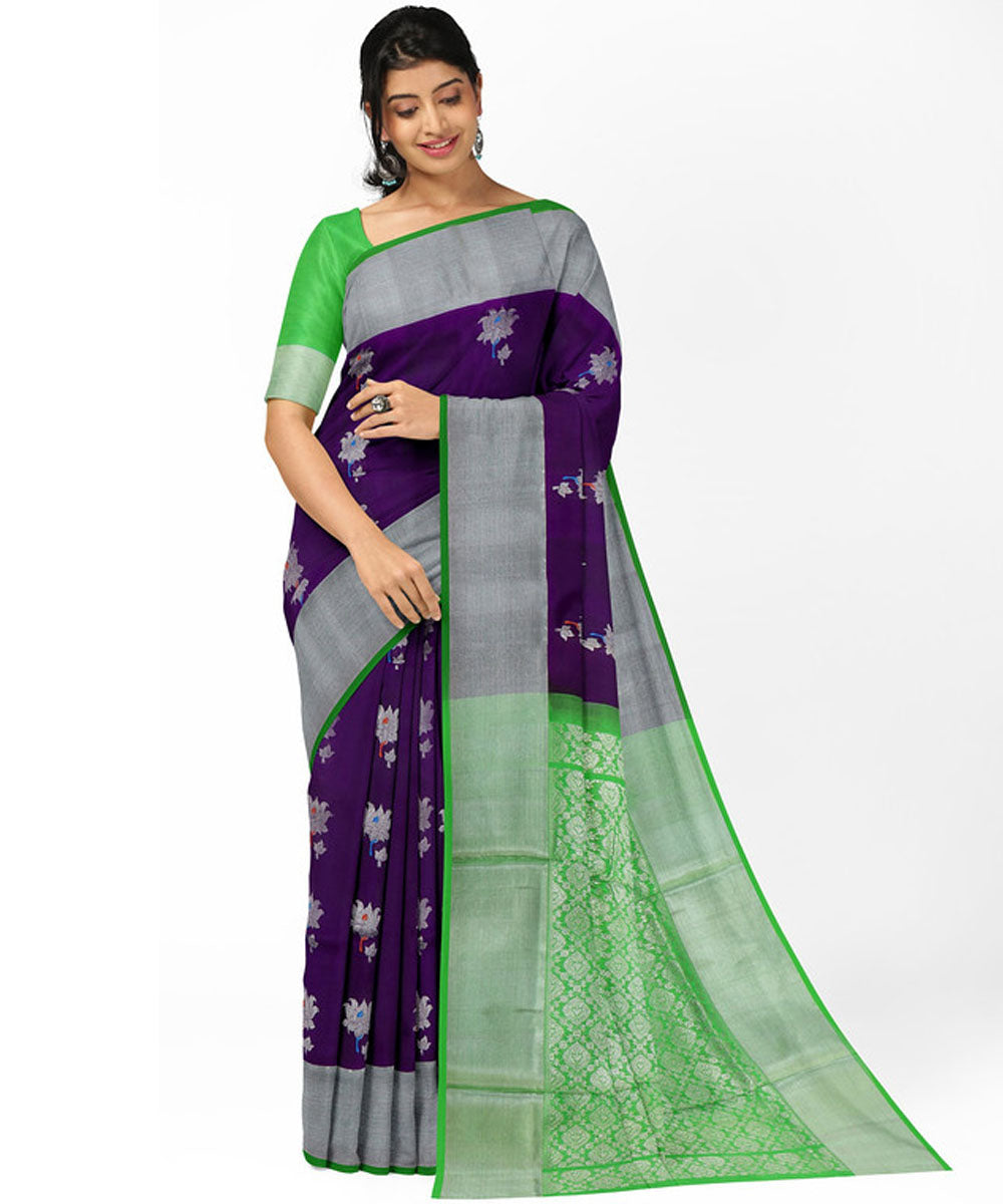 Violet green silk handwoven venkatagiri saree