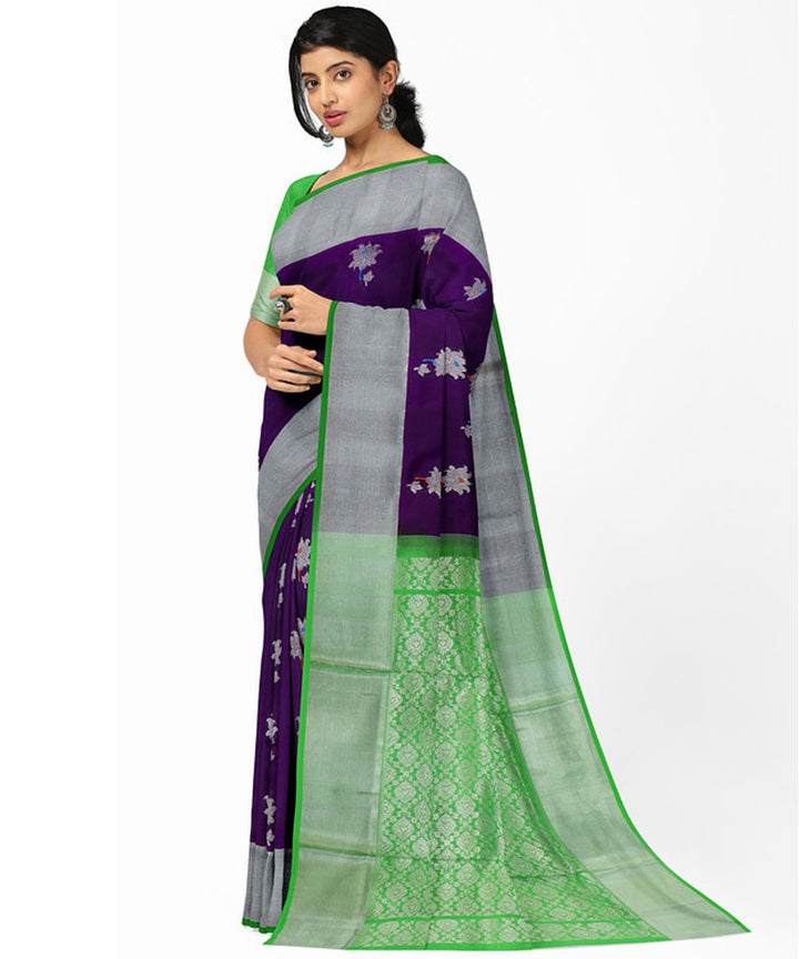 Violet green silk handwoven venkatagiri saree
