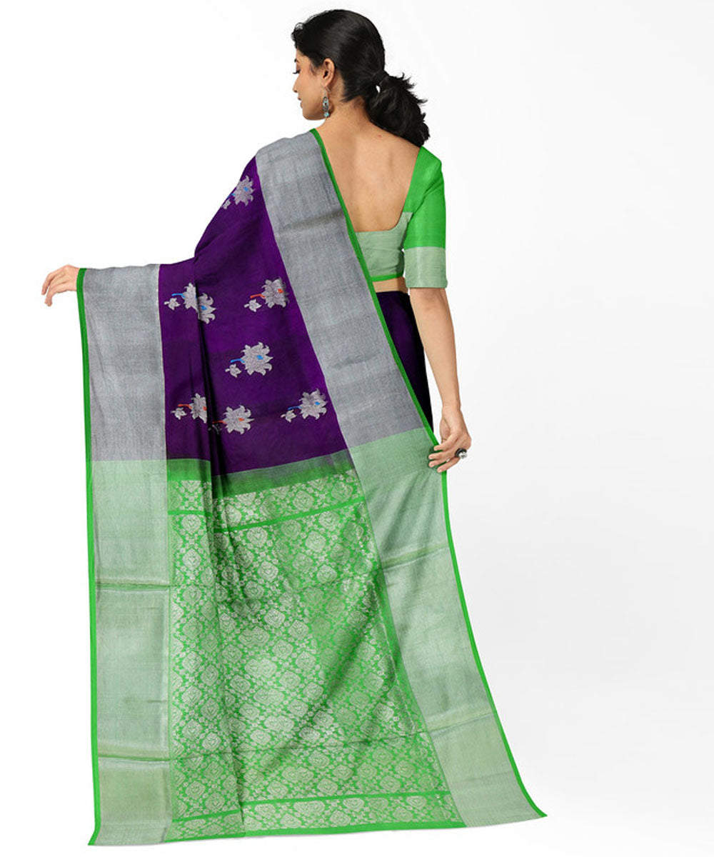 Violet green silk handwoven venkatagiri saree