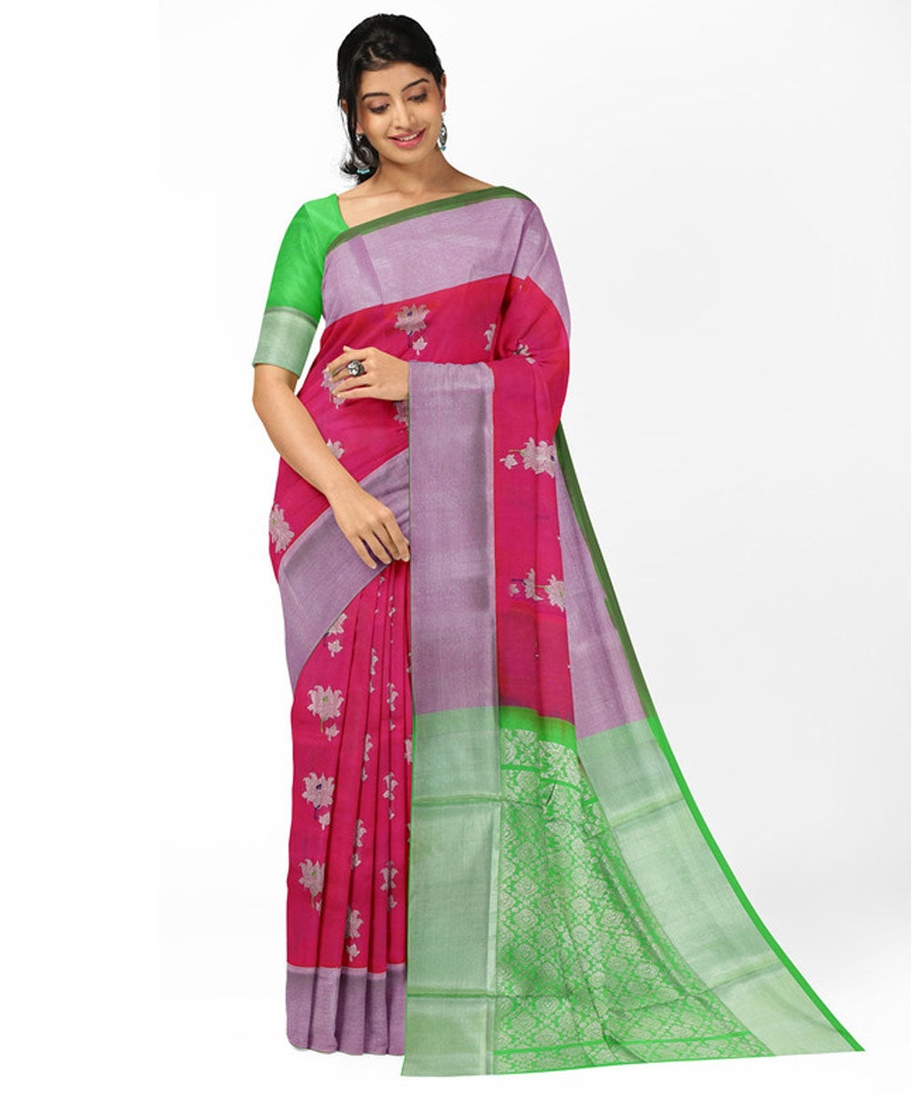 Pink green silk handloom venkatagiri saree