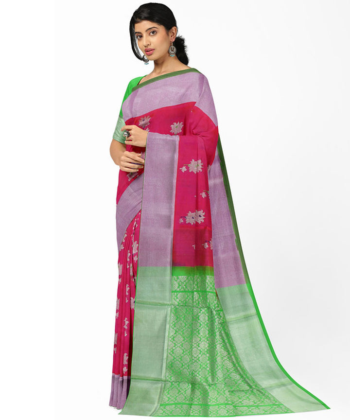 Pink green silk handloom venkatagiri saree