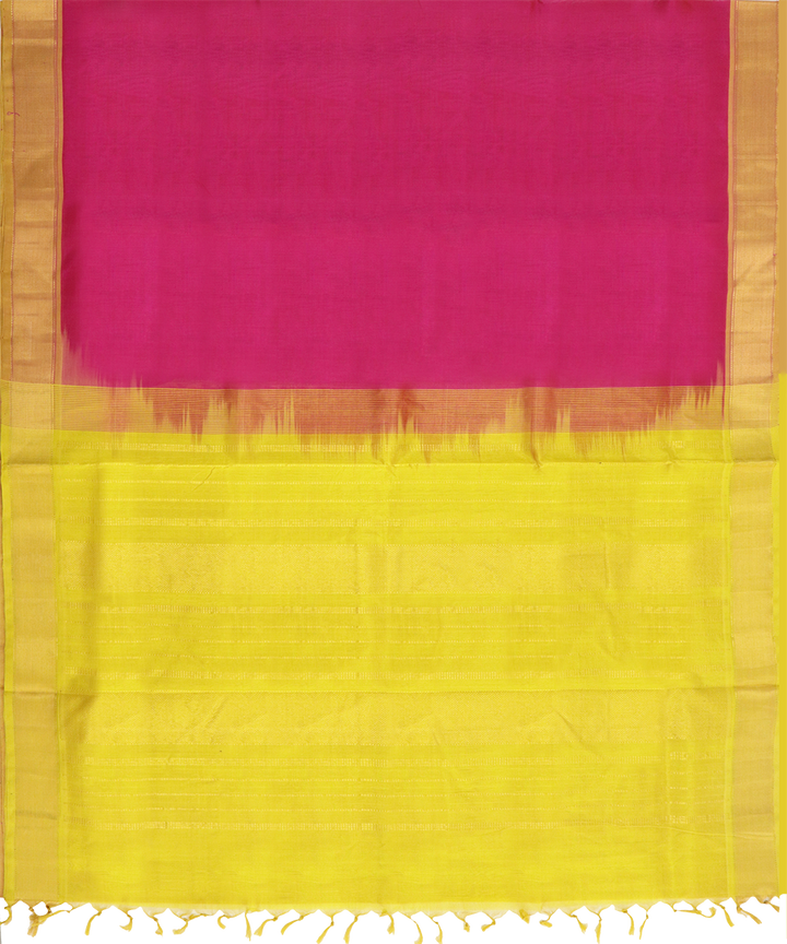 Pink yellow handwoven venkatagiri cotton silk saree